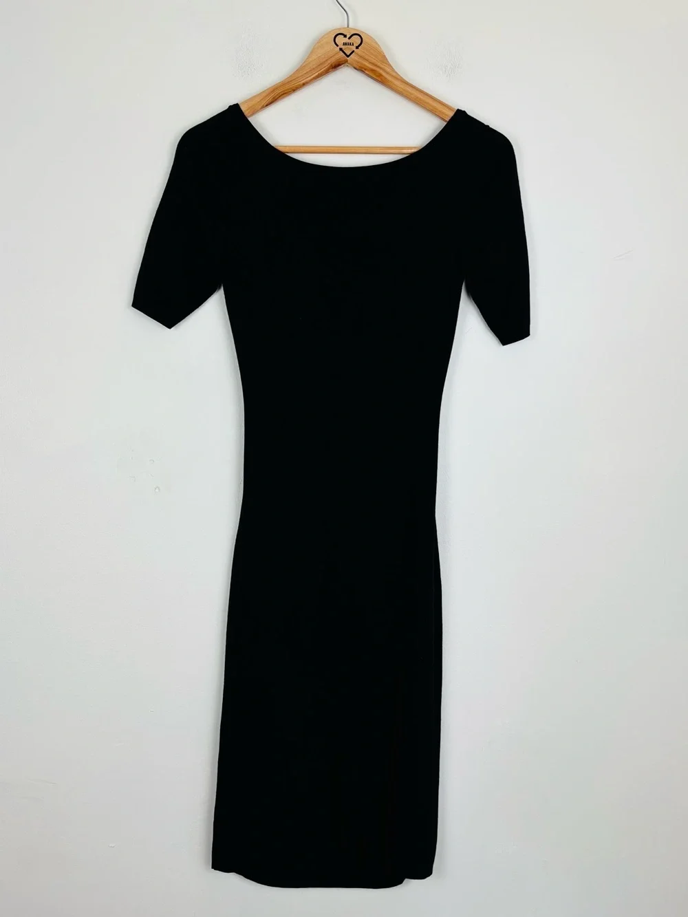 Theory Black Knit Midi Dress Open Back Cutout Minimalist Sheath S